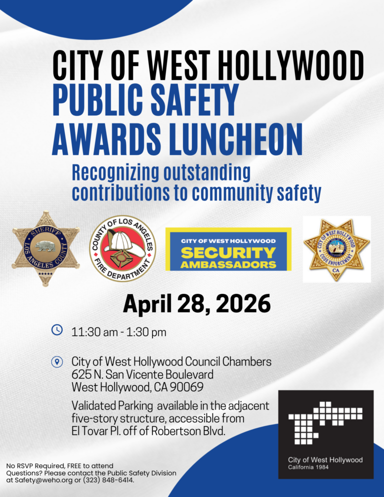City of West Hollywood to Host 2026 Public Safety Awards & Luncheon | Halloween News Releases